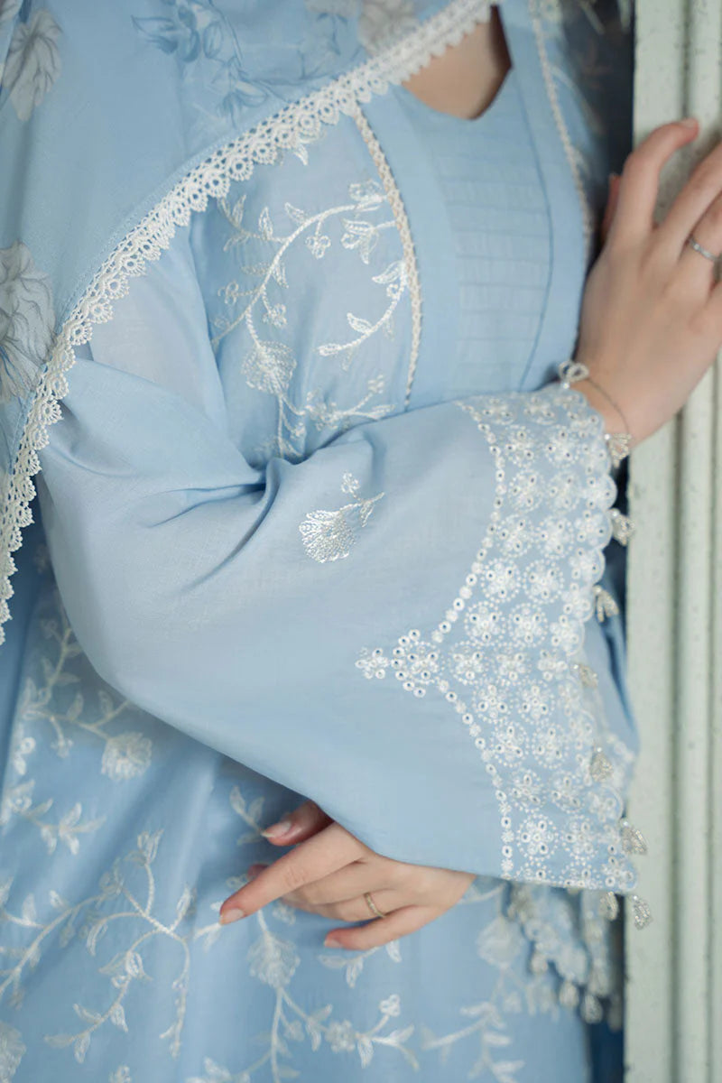 BrandsInn-3PC DHANAK EMBROIDERED SHIRT WITH COUTRAI PRINTED SHAWL AND TROUSER-BI-4158