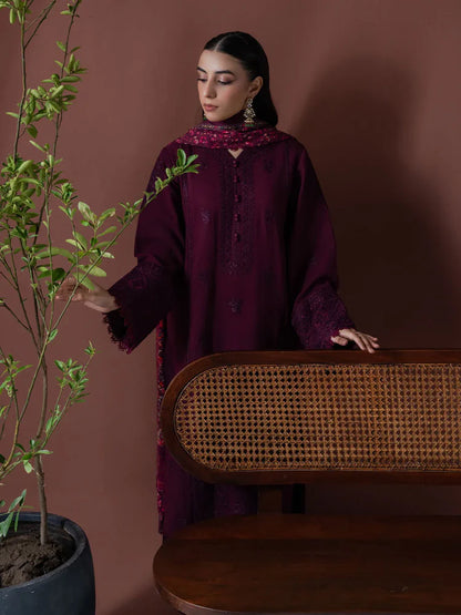 BrandsInn-3PC DHANAK EMBROIDERED SHIRT WITH COURTRAI PRINTED SHAWL & TOUSER-BI-4219