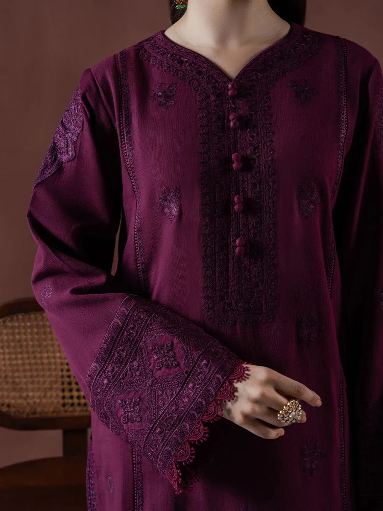 BrandsInn-3PC DHANAK EMBROIDERED SHIRT WITH COURTRAI PRINTED SHAWL & TOUSER-BI-4219