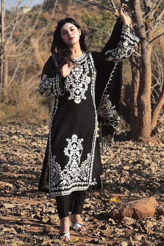 BrandsInn- DHANAK 3PC EMBROIDERED SHIRT WITH DHANAK EMBROIDERED SHAWL WITH TROUSER-BI-4097