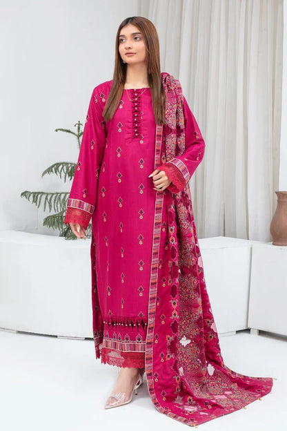 BRANDS INN-3PC DHANAK EMBROIDERED SHIRT WITH HEAVY CUTWORK EMBROIDERED DHANAK SHAWL AND TROUSER-BI-4064