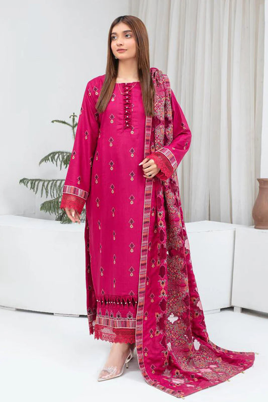 BRANDS INN-3PC DHANAK EMBROIDERED SHIRT WITH HEAVY CUTWORK EMBROIDERED DHANAK SHAWL AND TROUSER-BI-4064