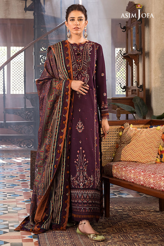 ASIM.JOFA-3PC LAWN EMBROIDERED SHIRT WITH MONARK PRINT DUPATTA AND TROUSER-BI-111