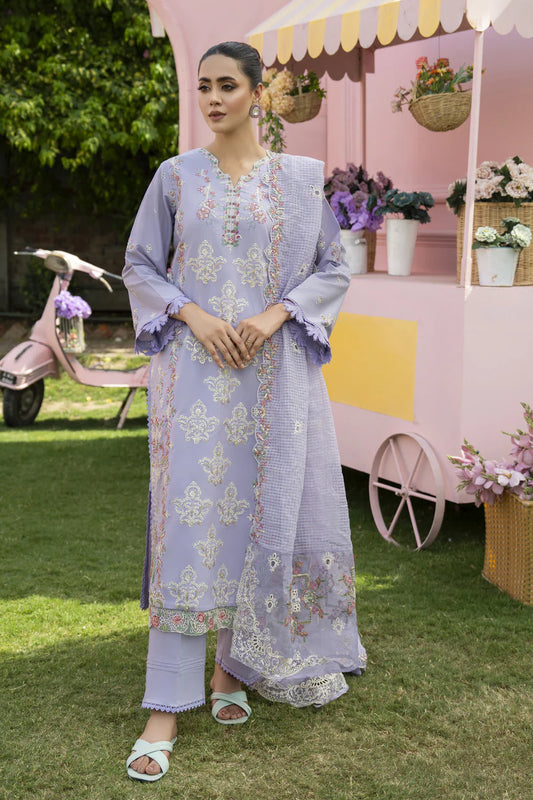 BrandsInn-3PC LAWN EMBROIDERED SHIRT WITH KHAADI NET EMB DUPATTA & TROUSER-BI-399