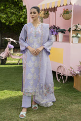 BrandsInn-3PC LAWN EMBROIDERED SHIRT WITH KHAADI NET EMB DUPATTA & TROUSER-BI-399