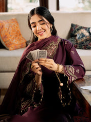 BrandsInn-3PC LAWN EMBROIDERED SHIRT WITH KHAADI EMBROIDERED DUPATTA & TROUSER-BI-4504