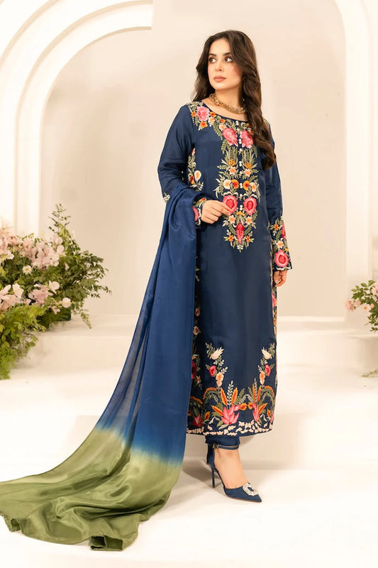 BrandsInn-3PC LAWN EMBROIDERED SHIRT WITH CHIFFON TYE & DYE DUPATTA & TROUSER-BI-379