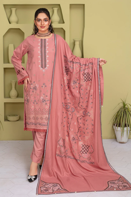 BRANDSINN-3PC DHANAK EMBROIDERED SHIRT WITH DHANAK CUTWORK EMBROIDERED SHAWL AND TROUSER-BI-4064
