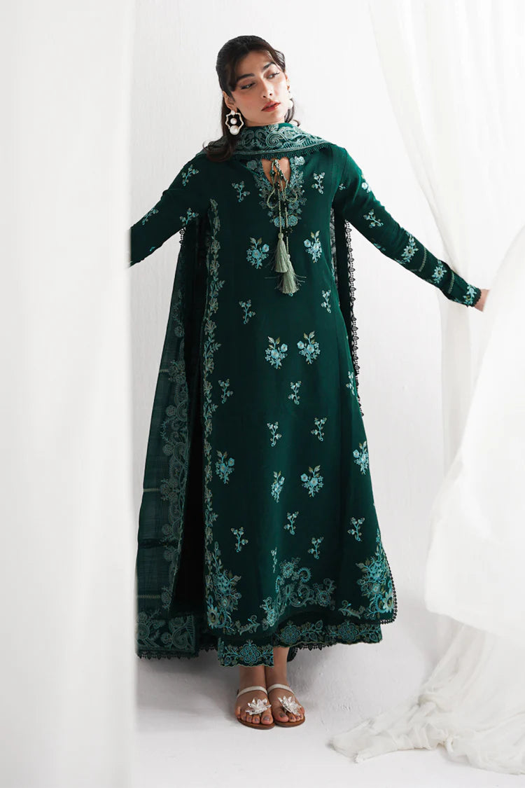 BrandsInn-3PC DHANAK EMBROIDERED SHIRT WITH DHANAK EMBROIDERED SHAWL & EMB TROUSER-BI-5009