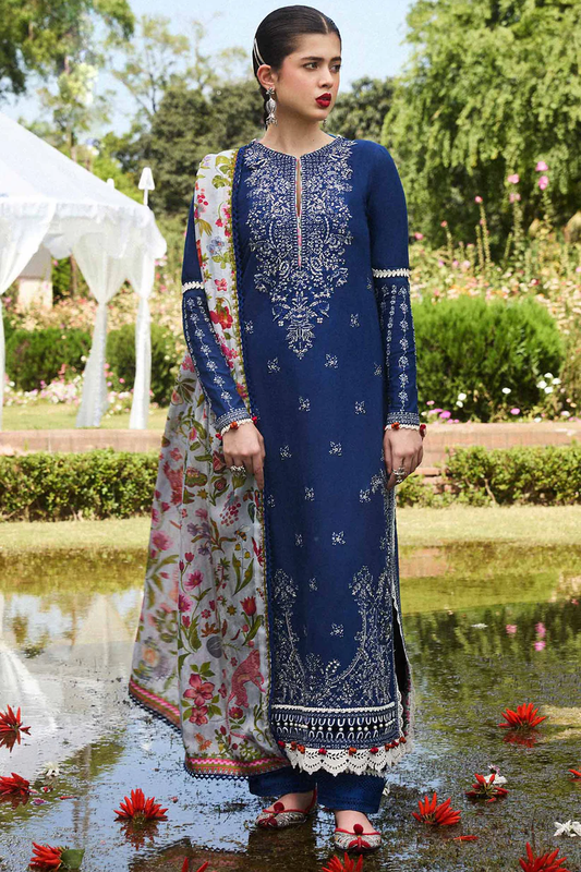 BrandsInn-3PC VISCOUS EMBROIDRED SHIRT WITH COUTURE PRINT SHAWL AND TROUSER-BI-439