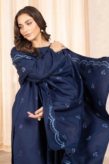 BrandsInn - 3PC Dhanak Embroidered Shirt With Dhanak Embroidered Shawl & Trouser-BI-4084