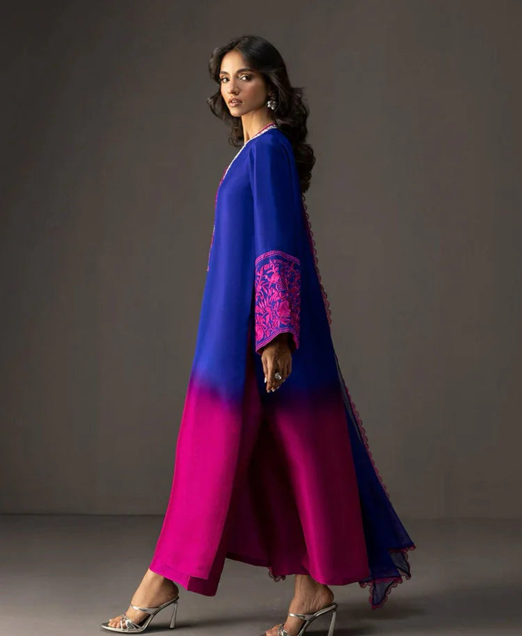 BrandsInn-3PC SHAMOZE SILK PRINTED EMB SHIRT WITH SOFT SILK PRINTED DUPATTA & TROUSER-BI-4332