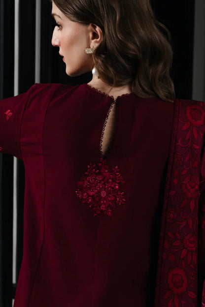 BrandsInn-3PC DHANAK EMBROIDERED SHIRT WITH COURTRAI PRINTED SHAWL & TROUSER-BI-
