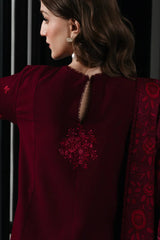 BrandsInn-3PC DHANAK EMBROIDERED SHIRT WITH COURTRAI PRINTED SHAWL & TROUSER-BI-4334