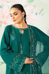 BrandsInn-3PC LAWN SEQUIN EMBROIDERED SHIRT WITH ORGANZA EMBROIDERED DUPATTA AND TROUSER-BI-4635