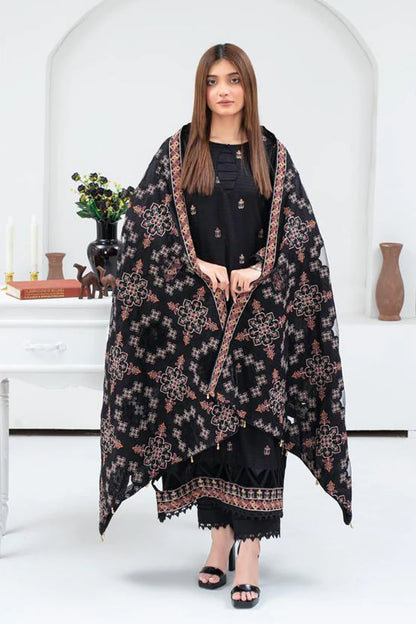 BRANDS INN-3PC DHANAK EMBROIDERED SHIRT WITH HEAVY CUTWORK EMBROIDERED DHANAK SHAWL AND TROUSER-BI-4065