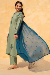 BrandsInn-3PC LAWN EMBROIDERED SHIRT WITH CHIFFON EMBROIDERED DUPATTA AND TROUSER-BI-318