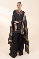 BrandsInn- 3PC DHANAK EMBROIDERED SHIRT WITH WOOL PRINT SHAWL AND TROUSER-BI-4111