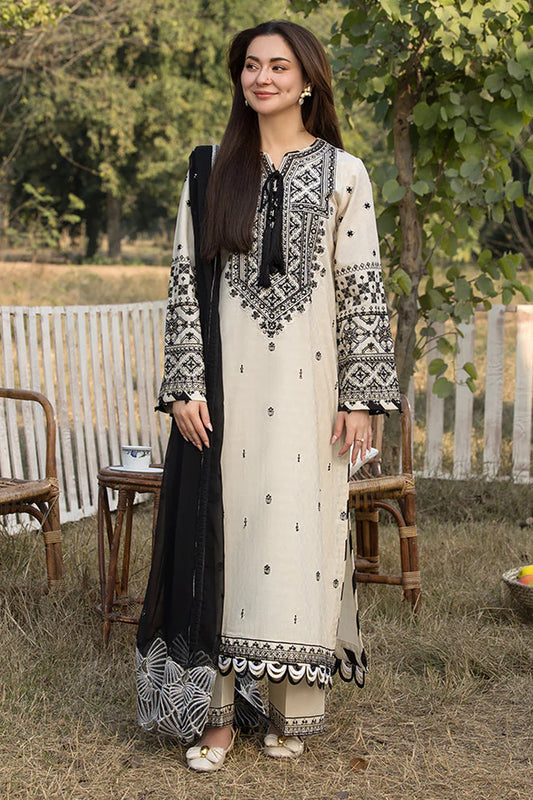 BrandsInn-3PC LAWN EMBROIDERED SHIRT WITH CHIFFON EMBROIDERED DUPATTA AND TROUSER-BI-338