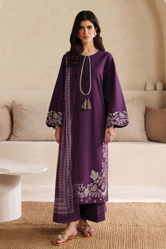BrandsInn-3PC DHANAK EMBROIDERED SHIRT WITH COURTRAI PRINTED SHAWL AND TROUSER-BI-4305