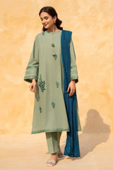BrandsInn-3PC LAWN EMBROIDERED SHIRT WITH CHIFFON EMBROIDERED DUPATTA AND TROUSER-BI-318