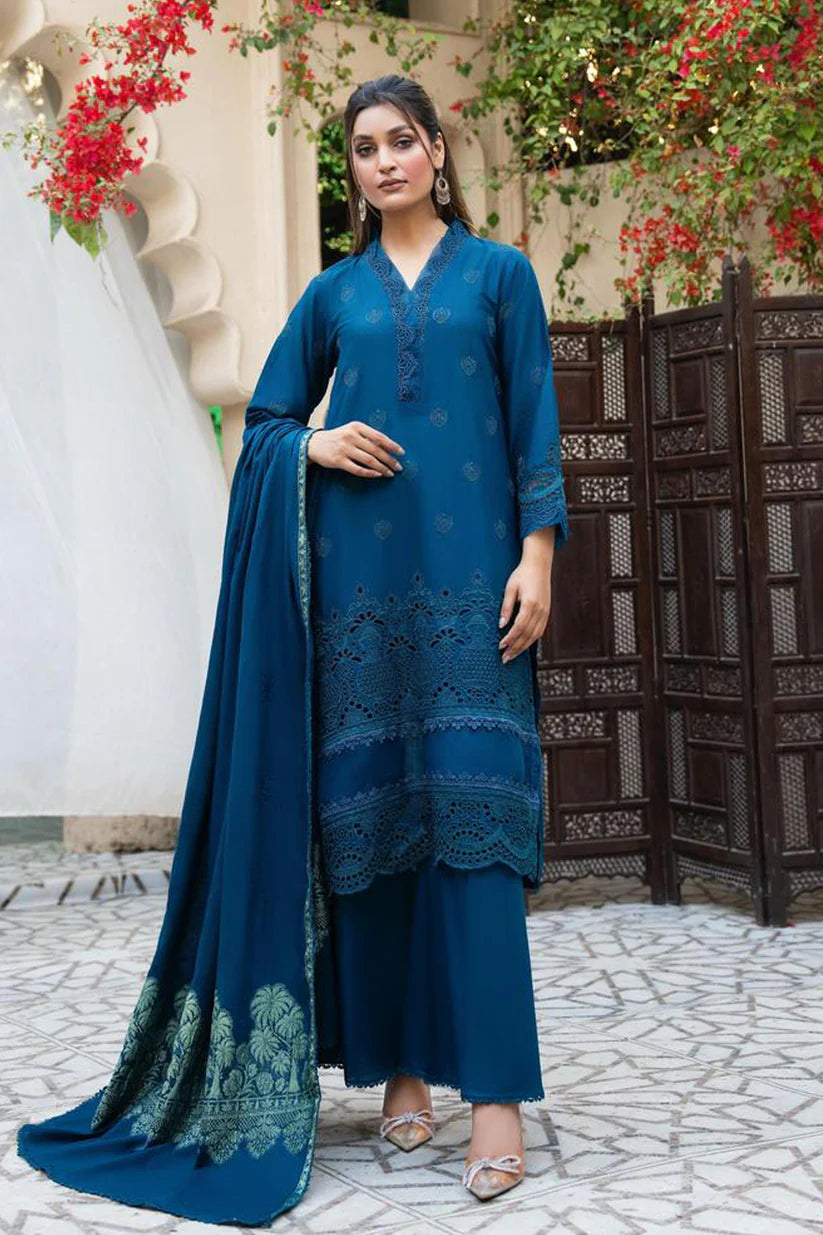 BrandsInn-3PC LAWN CHIKENKARI EMBROIDERED SHIRT WITH LAWN JACQUARD PRINT DUPATTA-BI-329