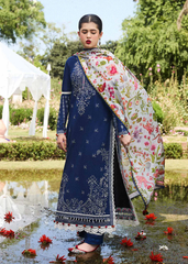 BrandsInn-3PC DHANAK EMBROIDRED SHIRT WITH COURTURAI PRINTED SHAWL AND TROUSER-BI-3159