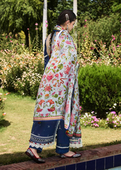 BrandsInn-3PC DHANAK EMBROIDRED SHIRT WITH COURTURAI PRINTED SHAWL AND TROUSER-BI-3159
