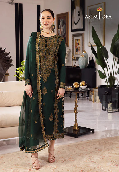 BrandsInn-3PC DHANAK SEQUIN EMBROIDRED SHIRT WITH CHIFFON EMBROIDRED DUPATTA AND TROUSER-BI-4139