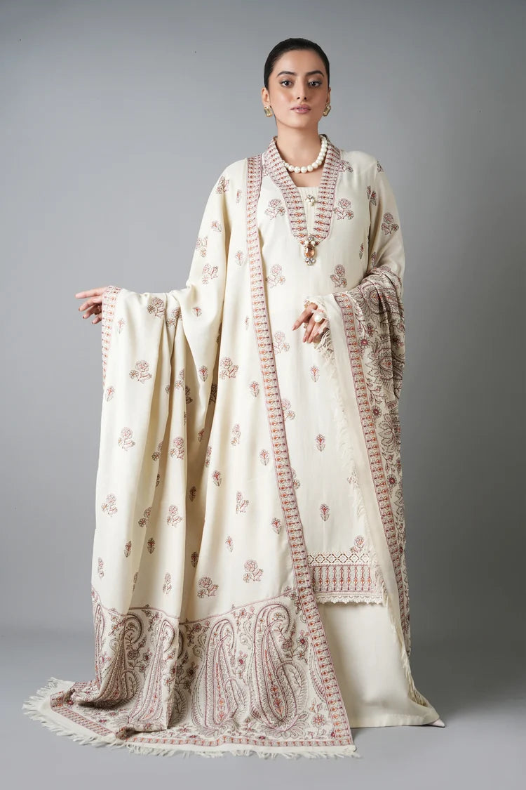 BrandsInn-3PC KARANDI EMBROIDERED SHIRT WITH KARANDI EMBROIDERED SHAWL AND KARANDI TROUSER-BI-5254