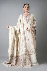 BrandsInn-3PC KARANDI EMBROIDERED SHIRT WITH KARANDI EMBROIDERED SHAWL AND KARANDI TROUSER-BI-5254