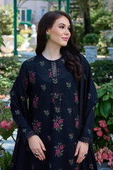 BrandsInn-3PC DHANAK EMBROIDERED SHIRT WITH DHANAK EMBROIDERED SHAWL AND TROUSER-BI-5296
