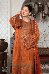 BrandsInn-3PC DHANAK EMBROIDERED SHIRT WITH CHIFFON EMBROIDERED DUPATTA & TROUSER-BI-4188