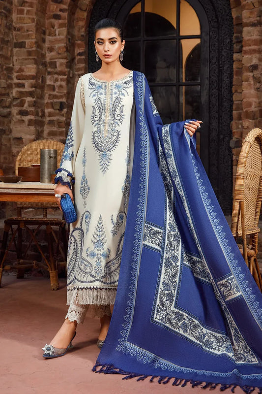 BrandsInn -3PC KHADDAR HEAVY EMBROIDERED SHIRT WITH WOOL PRINT SHAWL AND TROUSER -BI-4141
