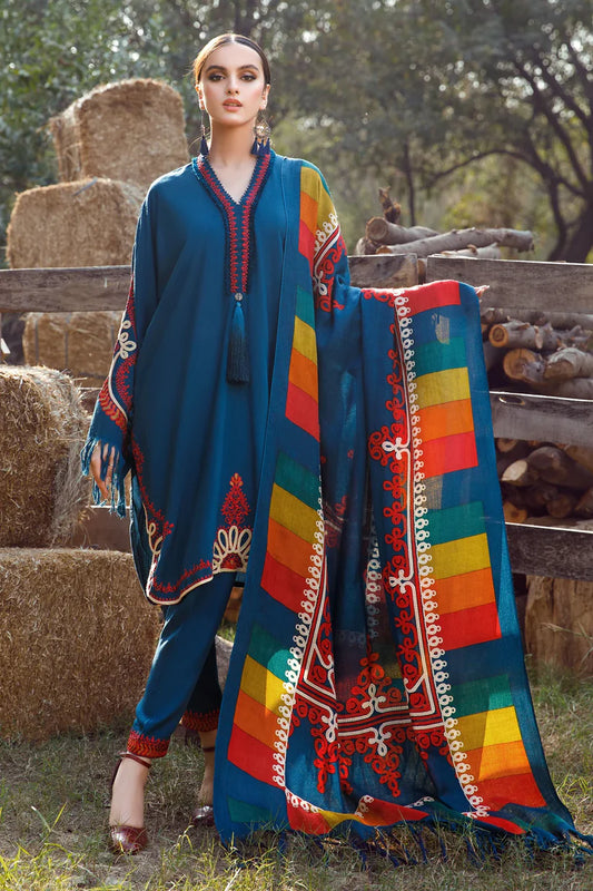 BrandsInn -3PC KHADAR HEAVY EMBROIDERED WITH COUTURE PRINT SHAWL-BI-4099