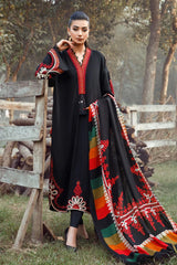 BrandsInn -3PC KHADDAR HEAVY EMBROIDERED SHIRT WITH WOOL PRINT SHAWL AND TROUSER-BI-4078
