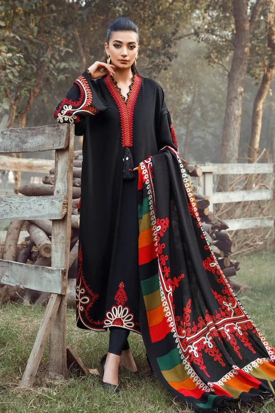 BrandsInn-3PC KHADDAR HEAVY EMBROIDERED SHIRT WITH WOOL PRINTED SHAWL AND TROUSER -BI-4319
