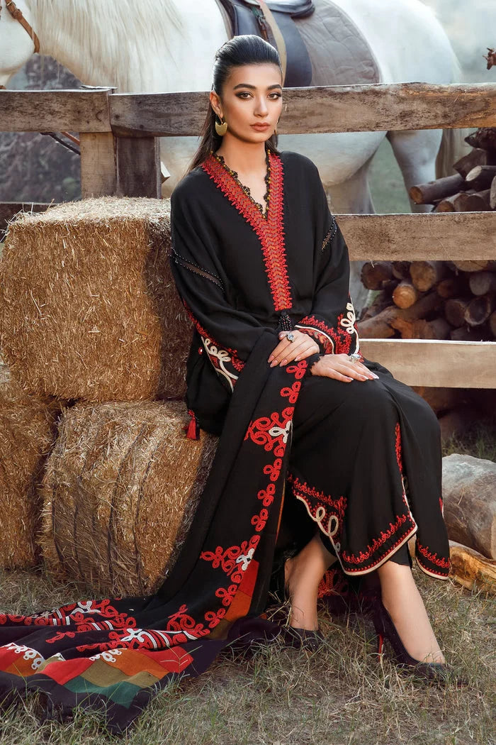 BrandsInn -3PC KHADDAR HEAVY EMBROIDERED SHIRT WITH WOOL PRINT SHAWL AND TROUSER-BI-4078