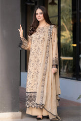 BrandsInn-3PC DHANAK EMBROIDERED SHIRT WITH CHIFFON EMBROIDERED DUPATTA AND TROUSER-BIC-4003