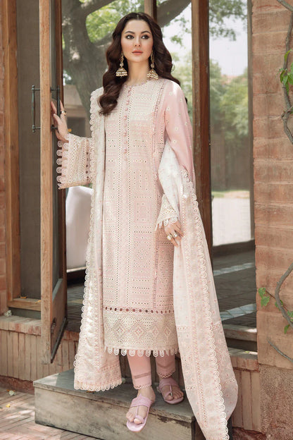 BrandsInn-3PC LAWN LASERCUT EMBROIDERED SHIRT WITH MONARK EMBROIDERED DUPATTA AND TROUSER-BI-308