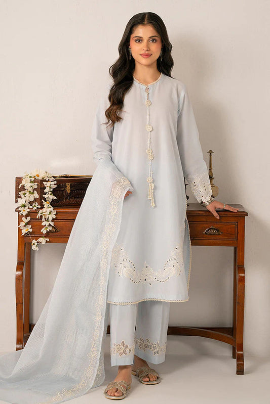 BrandsInn-3PC LAWN EMBROIDERED SHIRT WITH KHAADI NET EMBROIDRERD DUPATTA & TROUSER-BI-376