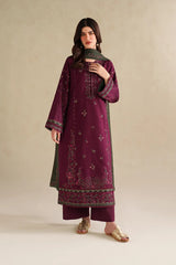 BrandsInn-3PC DHANAK EMBROIDERED SHIRT WITH DHANAK EMBROIDERED SHAWL AND TROUSER-BI-5145