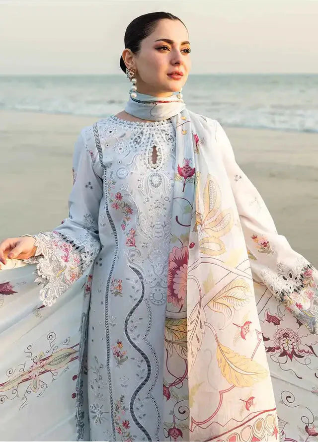 BrandsInn - 3PC LAWN EMBROIDERED SHIRT WITH MONARK PRINTED DUPATTA AND TROUSER-BI-428