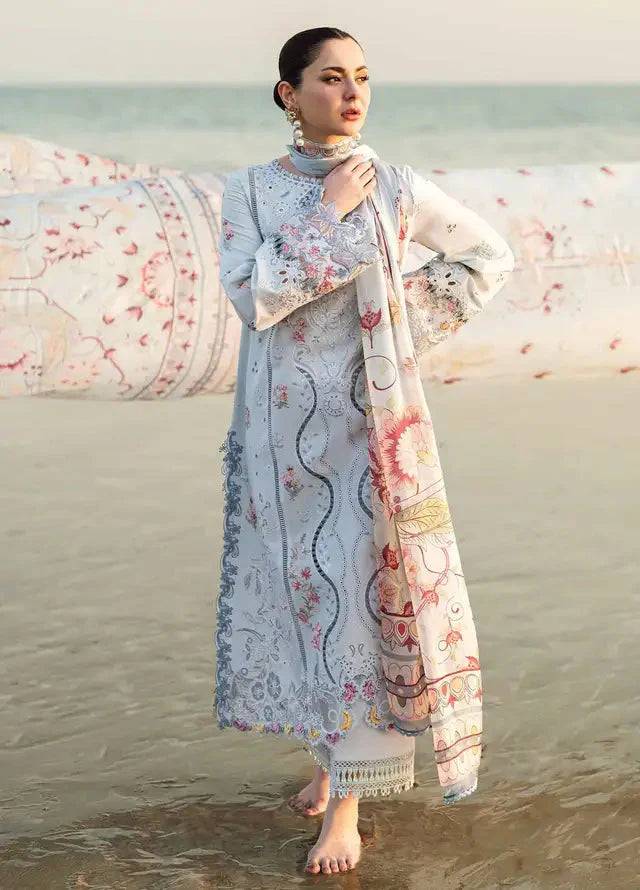 BrandsInn - 3PC LAWN EMBROIDERED SHIRT WITH MONARK PRINTED DUPATTA AND TROUSER-BI-428