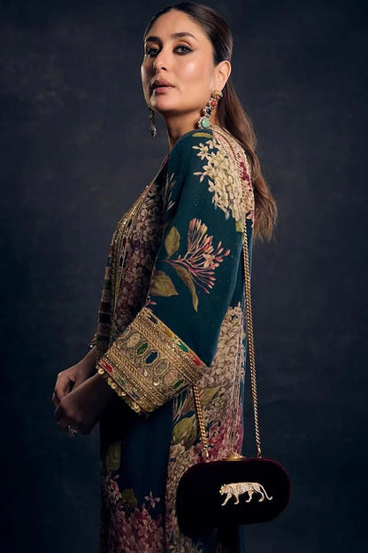 BrandsInn-2PC SHAMOZE SILK PRINTED EMBROIDERED SHIRT & PRINTED EMB SLEEVES-BI-1734