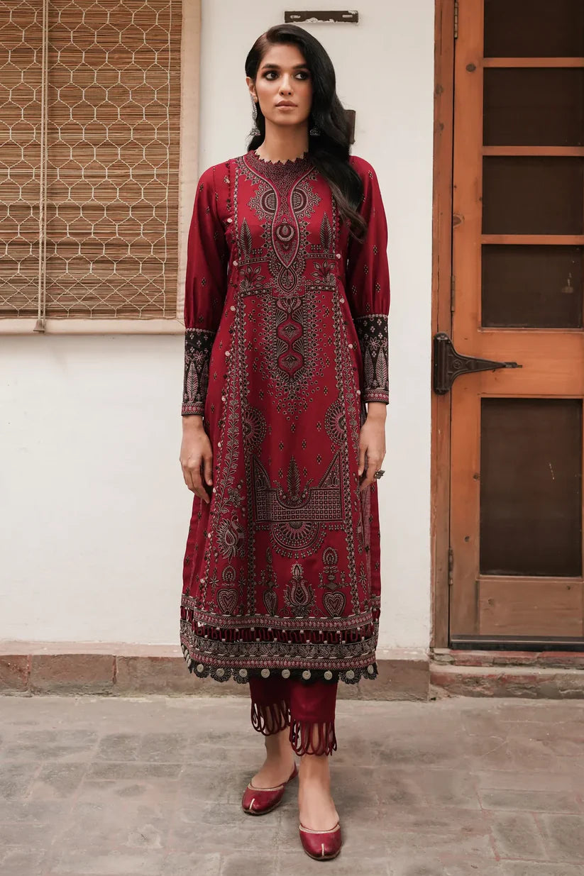 BrandsInn- DHANAK 3PC EMBROIDERED SHIRT WITH COUTRAI WOOL PRINT SHAWL -BI-4055