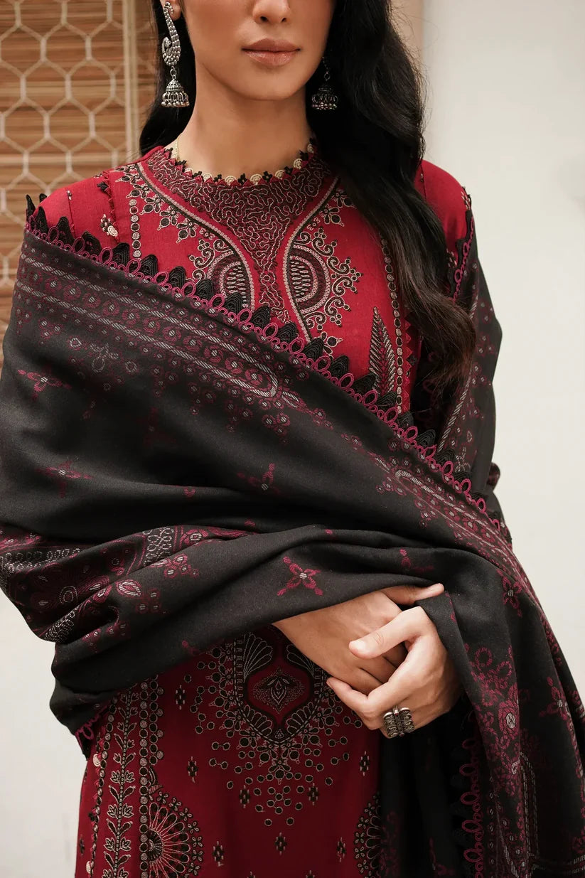 BrandsInn- DHANAK 3PC EMBROIDERED SHIRT WITH COUTRAI WOOL PRINT SHAWL -BI-4055