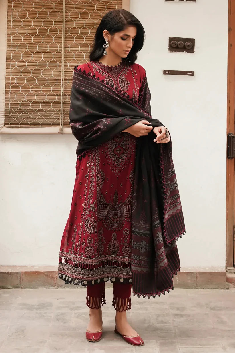 BrandsInn- DHANAK 3PC EMBROIDERED SHIRT WITH COUTRAI WOOL PRINT SHAWL -BI-4055