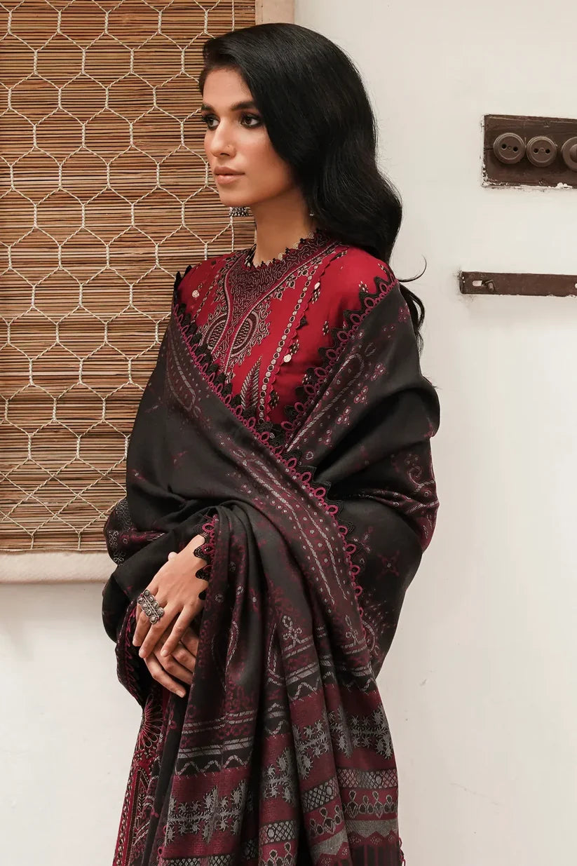 BrandsInn- DHANAK 3PC EMBROIDERED SHIRT WITH COUTRAI WOOL PRINT SHAWL -BI-4055
