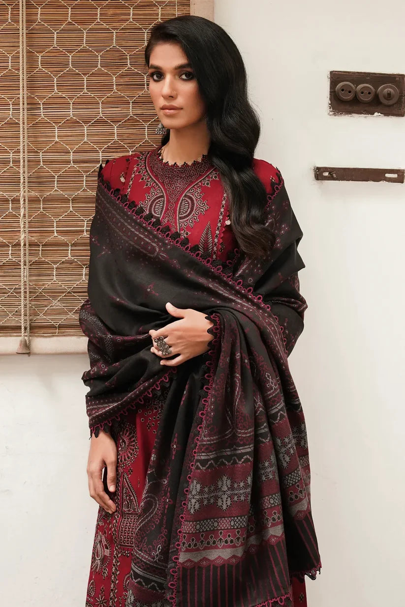BrandsInn- DHANAK 3PC EMBROIDERED SHIRT WITH COUTRAI WOOL PRINT SHAWL -BI-4055